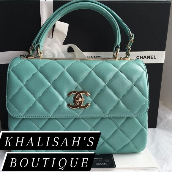 BNIB Very Rare Authentic Chanel Trendy CC 21S Tiffany Blue Gold Hardware Lambski - Picture 4 of 16